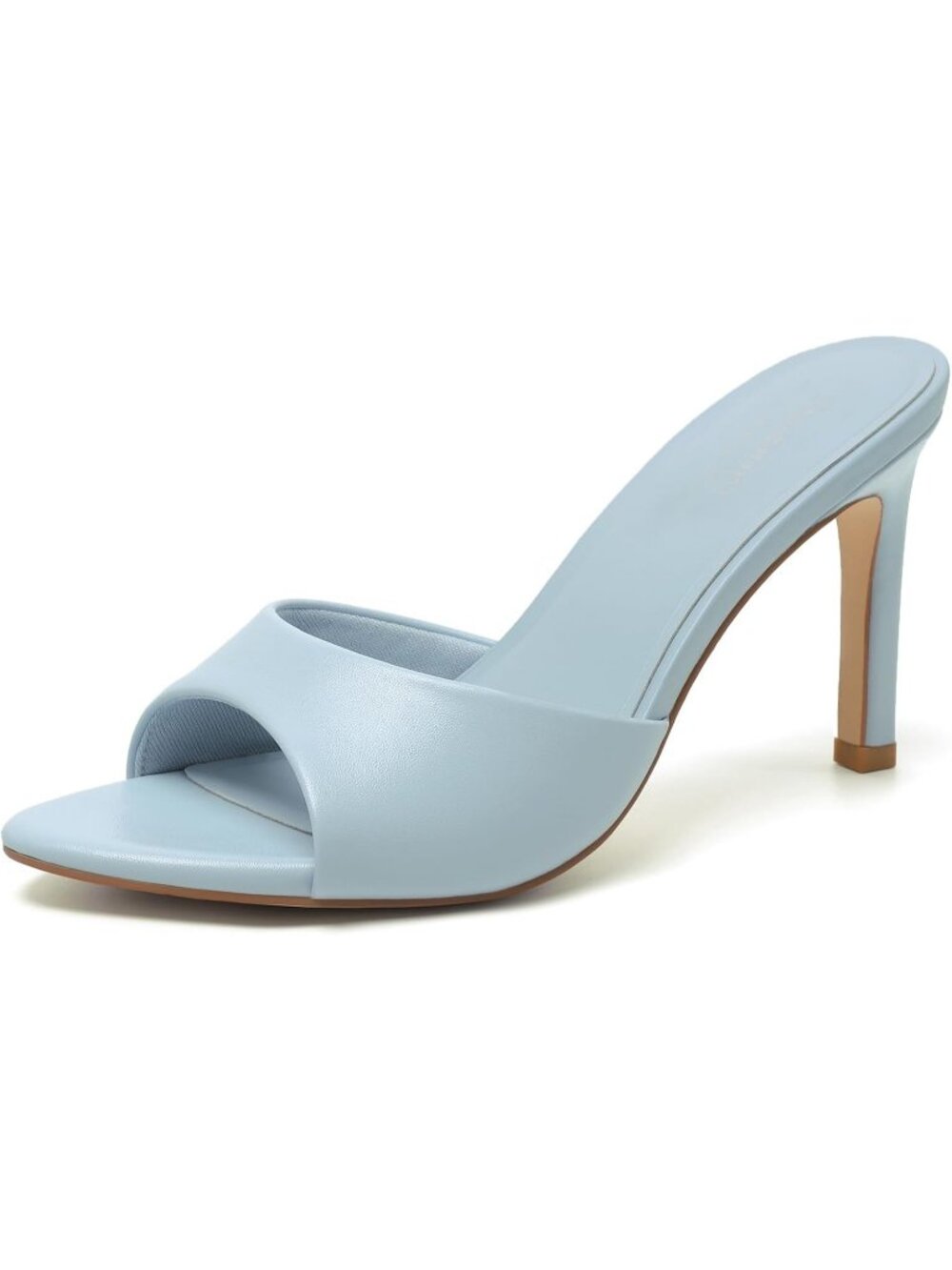 Women's Blue Pu Mule High Heel Pointed Open Toe Sexy Slip on Casual Dressy Shoes
